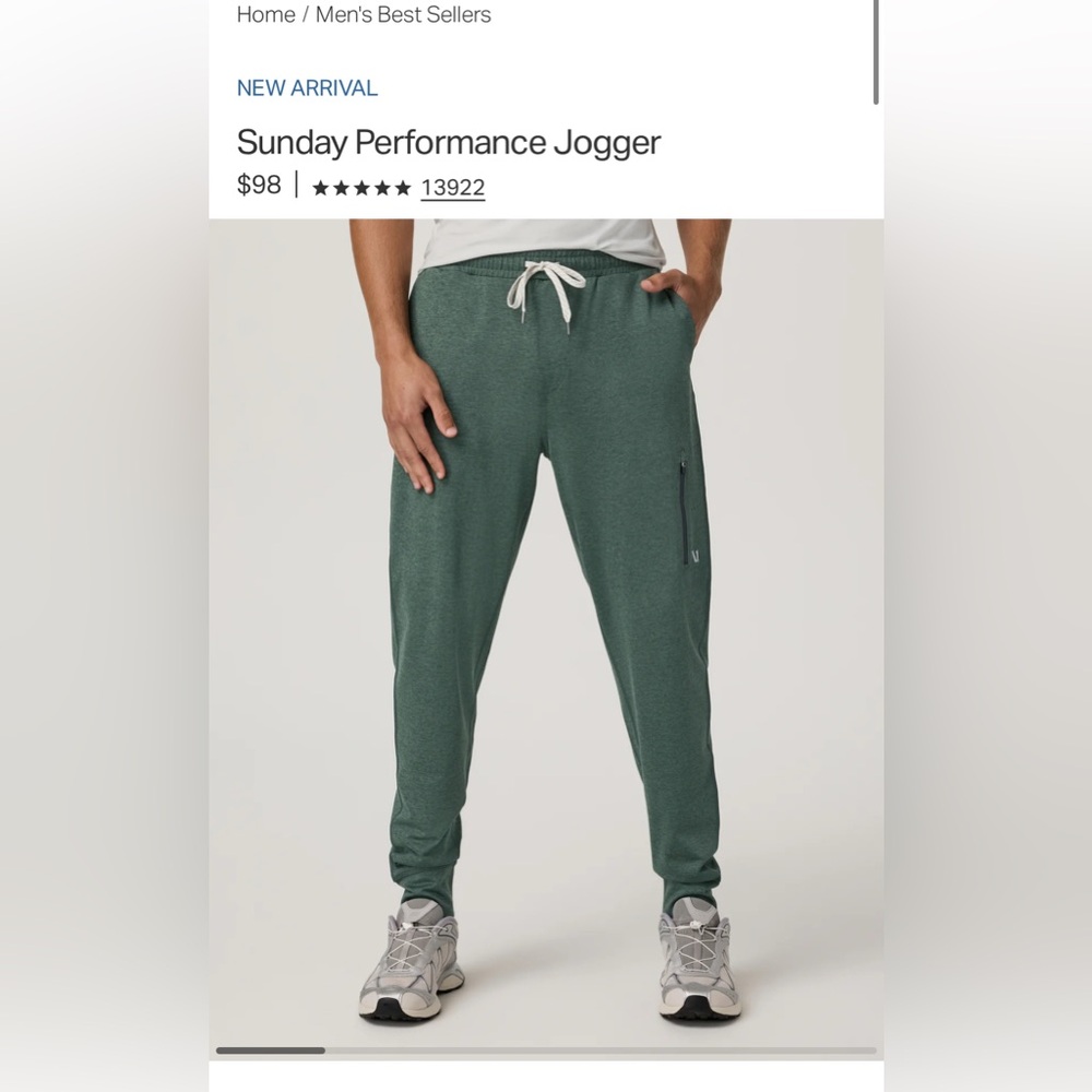 Vuori Men’s Small Sunday performance Jogger Pants Heather Green - Picture 14 of 14
